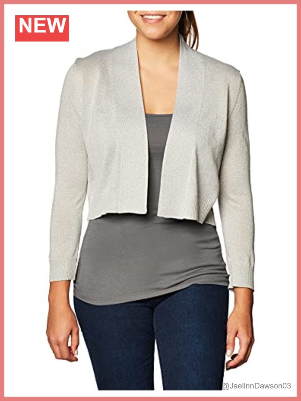3/4 Sleeve Open Front Shrug in Metallic Lurex Knit